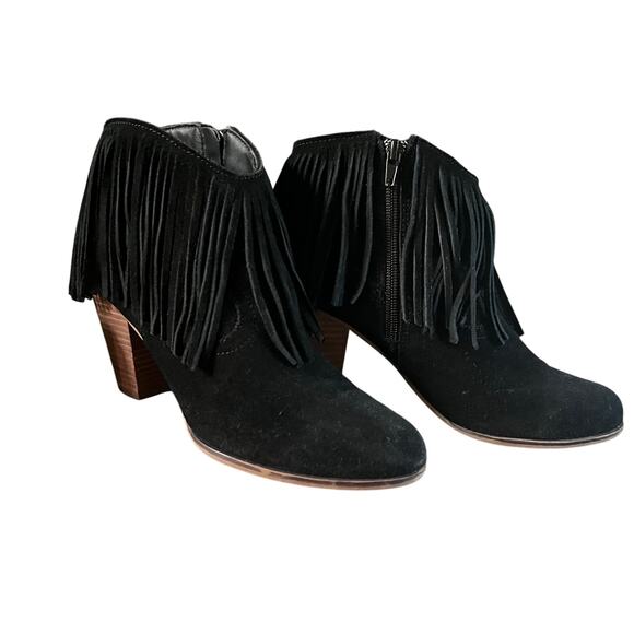 Steve Madden Western Womens Black Fringe Suede Leather Short Ankle Boots Size 8 - Picture 1 of 10